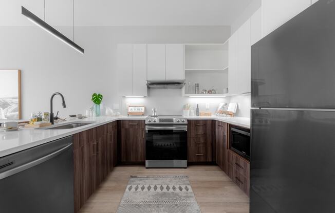 Fully Equipped Kitchen at TREO Apartments, Cleveland