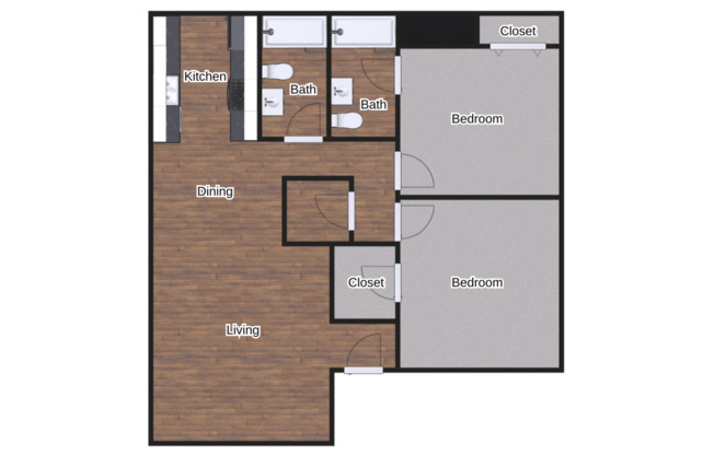 2 beds, 2 baths, 837 sqft, $1,235