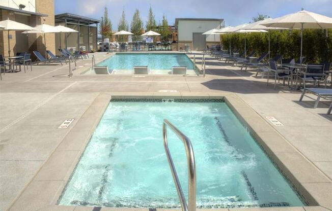 Swimming Pool & Hot Spa in  Plaza With Sunning Decks at Parc West Apartments, Draper, UT, 84020