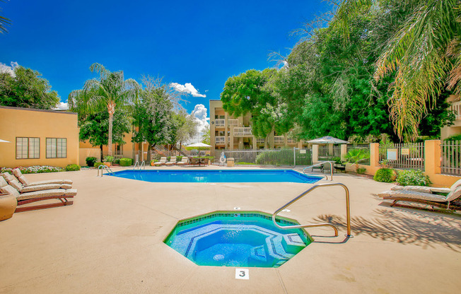 Pool and spa at Pavilions at Pantano Apartments in Tucson, AZ!
