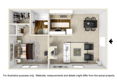 1 bed, 1 bath, 651 sqft, $737