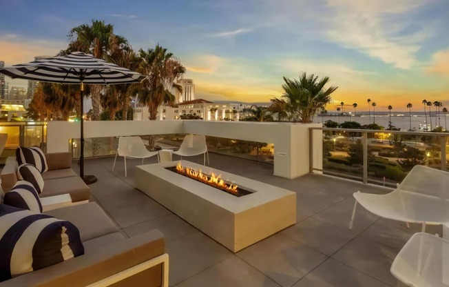 Rooftop Patio with Fire Pits at Twilight