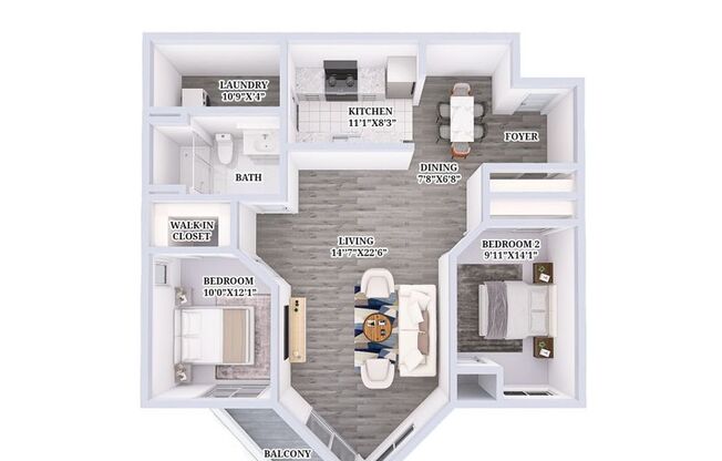 2 beds, 1 bath, 1,101 sqft, $1,345, Unit C-111