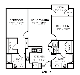 2 beds, 2 baths, 960 sqft, $4,300