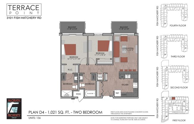 2 beds, 2 baths, 1,021 sqft, $2,170, Unit 136