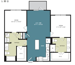 2 beds, 2 baths, 1,086 sqft, $2,090