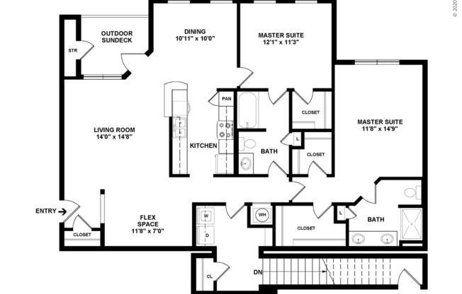 2 beds, 2 baths, 1,555 sqft, $2,240