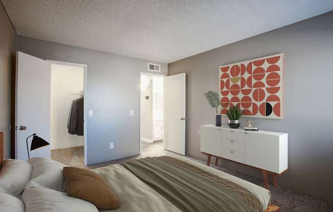 Two bed one bath bedroom at River Oaks Apartments in Tucson