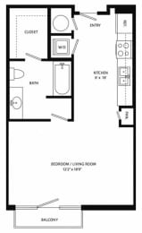 Studio, 1 bath, 616 sqft, $1,280