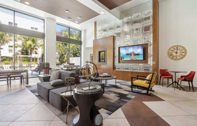 a living room with a couch and a tv