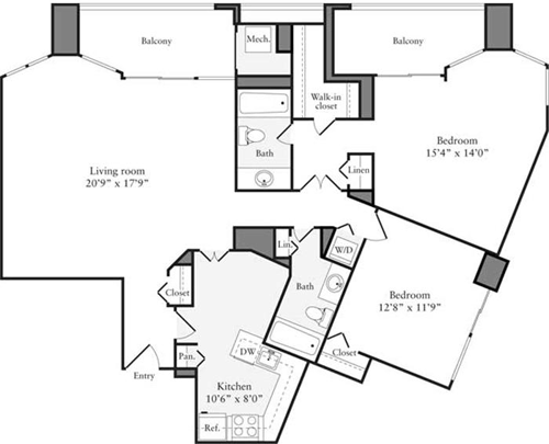 2 beds, 2 baths, 1,240 sqft, $3,793, Unit 1205