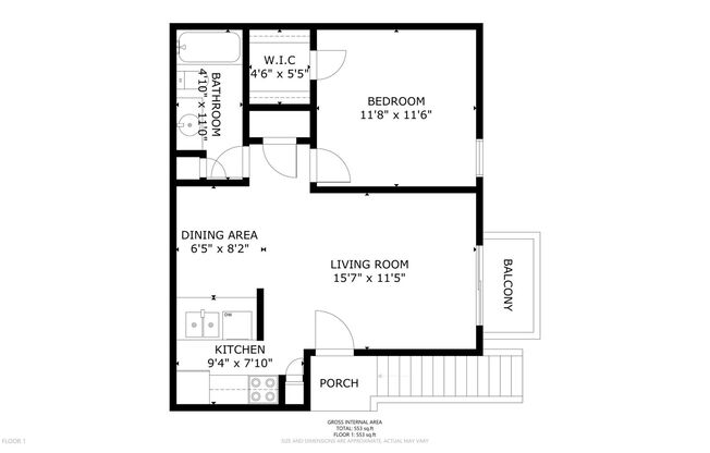 1 bed, 1 bath, 538 sqft, $1,170, Unit 12
