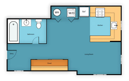 Studio Floor Plan at Sir Gallahad Apartment Homes, Bellevue, Washington