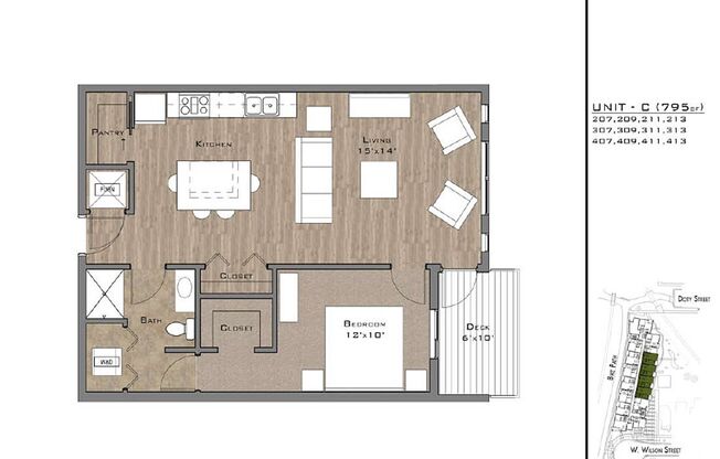 1 bed, 1 bath, 795 sqft, $1,970, Unit 413