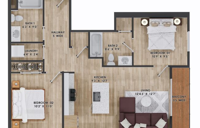2 beds, 2 baths, 798 sqft, $2,295, Unit 327