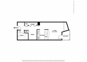 Studio, 1 bath, 537 sqft, $2,275