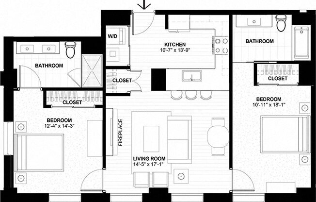 2 beds, 2 baths, 960 sqft, $1,869