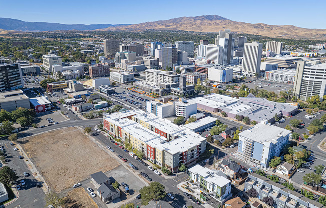 an aerial view of the city