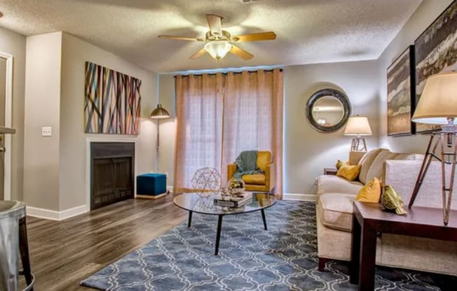 a living room with a couch and a coffee table