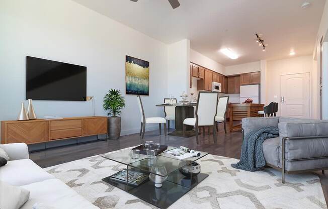 Living room with couch and table at Portola, Carlsbad