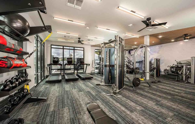 Modern fitness center at The Citizen at Waterset, equipped for active lifestyles in Apollo Beach