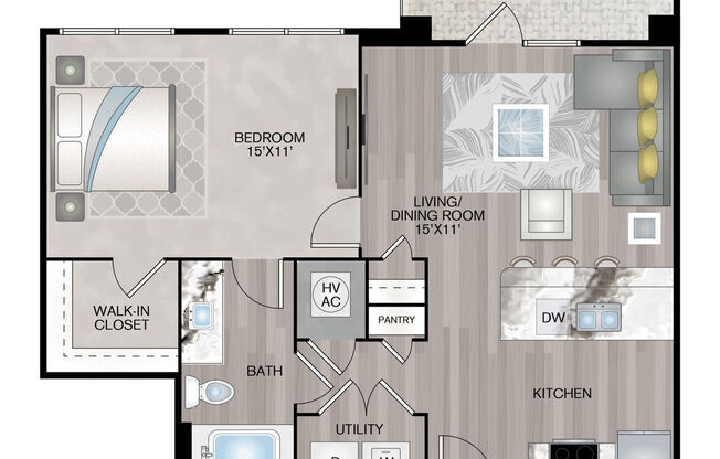 1 bed, 1 bath, 704 sqft, $1,171