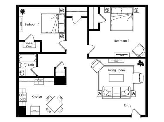 2 beds, 1 bath, 840 sqft, $1,720