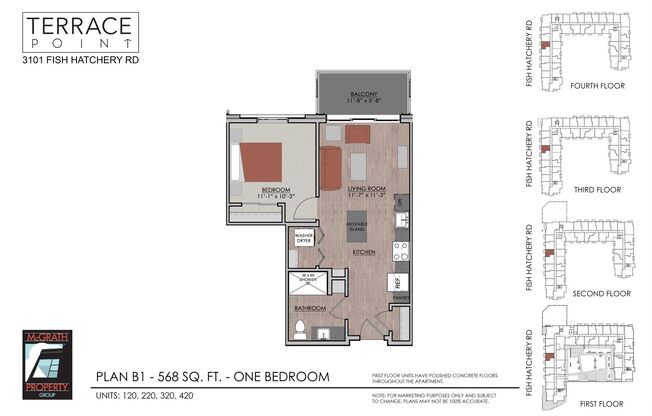 1 bed, 1 bath, 568 sqft, $1,460, Unit 220