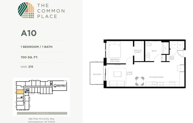 1 bed, 1 bath, 703 sqft, $1,750, Unit 215