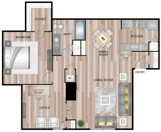 1 bed, 1.5 baths, 907 sqft, $1,069