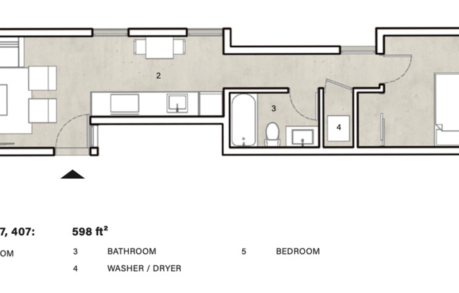 1 bed, 1 bath, 535 sqft, $2,595, Unit 207