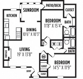 2 beds, 2 baths, 1,414 sqft, $1,419