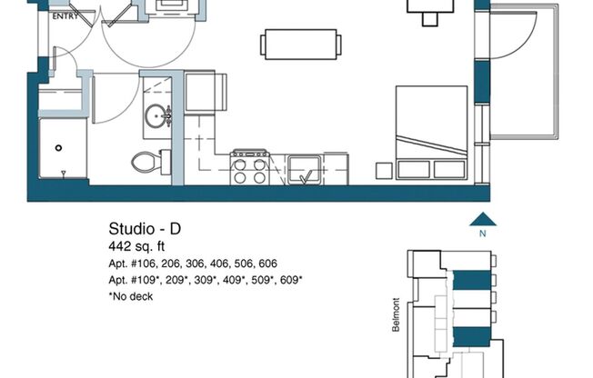 Studio, 1 bath, 442 sqft, $1,775, Unit 609