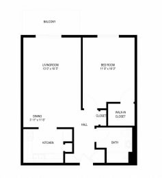 1 bed, 1 bath, 710 sqft, $1,385