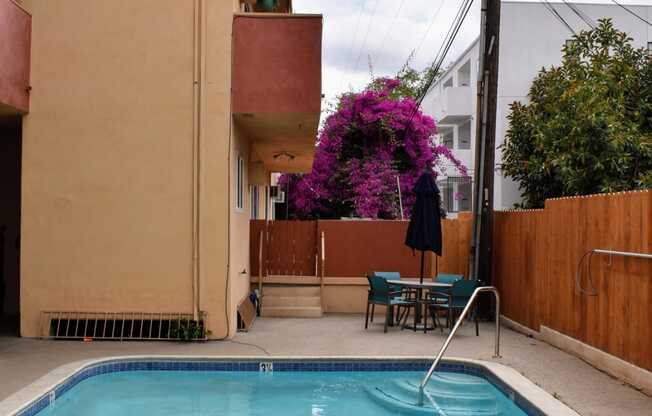 Community pool and seating area