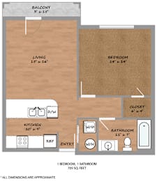 1 bed, 1 bath, 705 sqft, $1,150