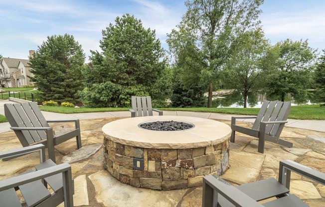 Outdoor fire pit and seating at Stone Ridge Estates