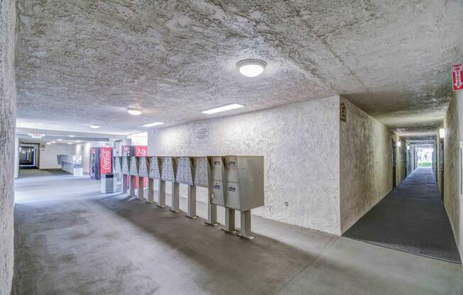 Mailbox area at Nutwood East with vending machines