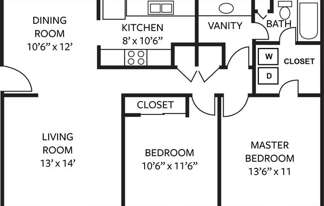 2 beds, 1 bath, 920 sqft, $1,155