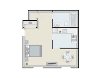 Studio, 1 bath, 470 sqft, $875