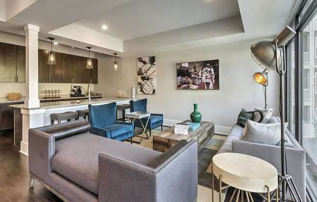 Luxurious Living Area With Kitchen View at Residence at Tailrace Marina, Mount Holly, NC