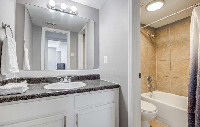 Westchase Apartments in Harvey LA photo of a bathroom with a sink and a toilet and a mirror