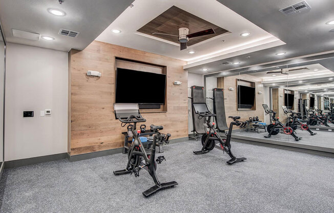 Bike studio with TV and stretching area