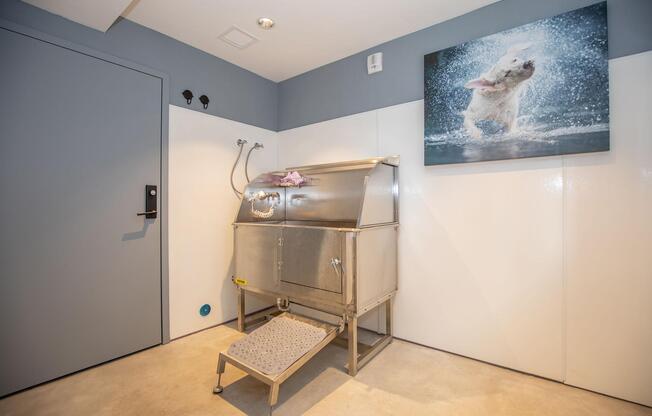 a kitchen with a sink and a refrigerator