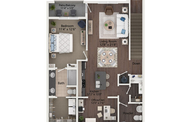 1 bed, 1.5 baths, 940 sqft, $1,690