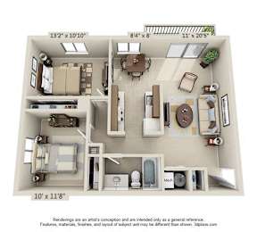 2 beds, 1 bath, 837 sqft, $1,097