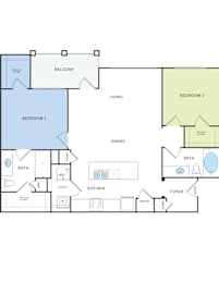 2 beds, 2 baths, 1,142 sqft, $1,410