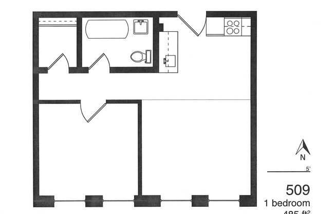 1 bed, 1 bath, 485 sqft, $645, Unit 509