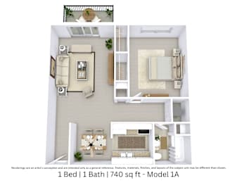 1 bed, 1 bath, 740 sqft, $905