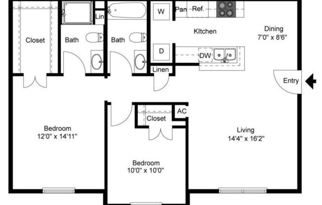 2 beds, 2 baths, 965 sqft, $1,352